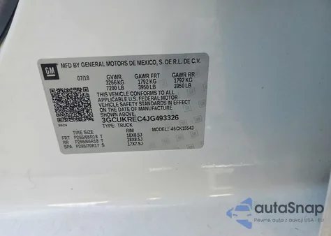 2018 Chevrolet Silverado K1500 Lt z USA, uszkodzony, nr VIN 3GCUKREC4JG493326